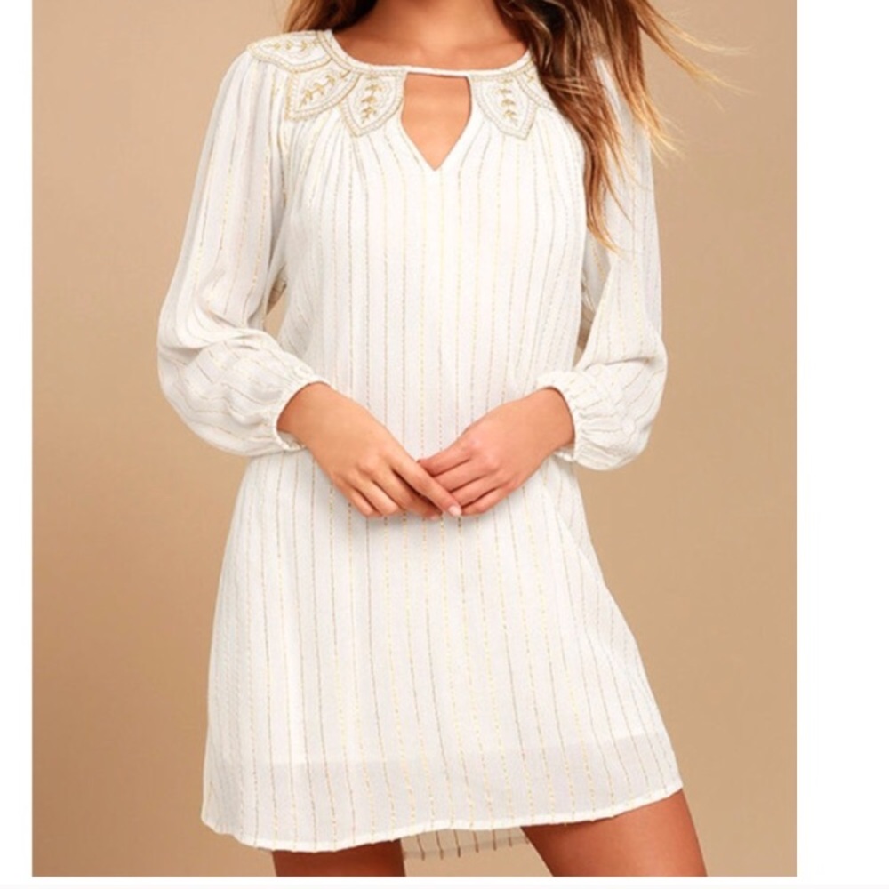 Lulus White and Gold Shift Dress